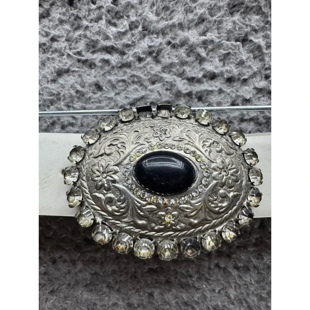 Vintage Roccobarocco‎ Jeans Rhinestone Genuine Leather Belt White Womens Size 48